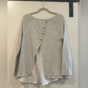 Caslon Light Gray Layered Button-Back Women's Top